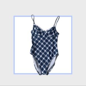 Vintage plaid lace trim body suit!